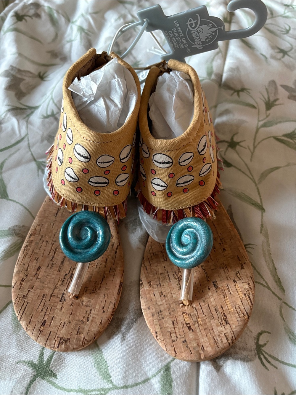 Disney moana  Kids Cork Sandals with Teal Lollipop Accents size US: 9/10